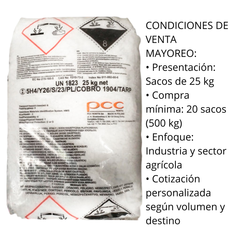Hidróxido de Sodio NaOH Mayoreo | Sacos 25 kg | Compra mínima 500 kg