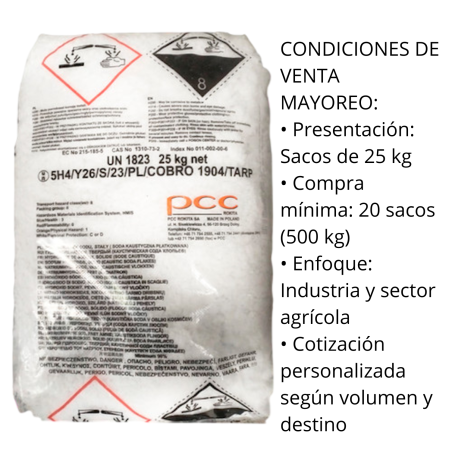 Hidróxido de Sodio NaOH Mayoreo | Sacos 25 kg | Compra mínima 500 kg